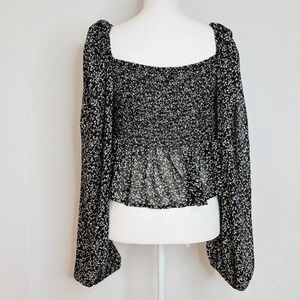 Papaya Black Floral Smocked Top Cottagecore Square Neck Peplum Fairy Y2K Large